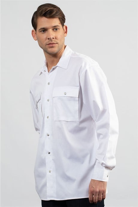 Oversıze Cotton Lyc Gabardin Çift Cep Kapaklı Çıtçıtlı Erkek Gömlek