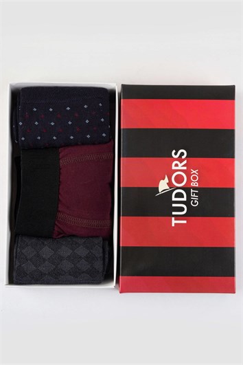 BOXER&SOCKS GIFT BOX 3 PACK PATTERNED - DESENLİ 3'LÜ BOXER&ÇORAP HEDİYE KUTUSU SOCKS
