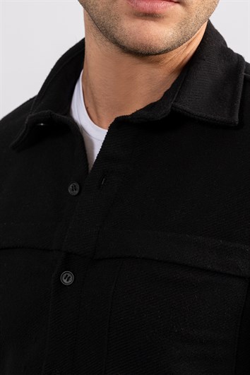 Slim Fit Düz Oduncu Gizli Cep Ön Parçalı Kışlık Erkek Gömlek