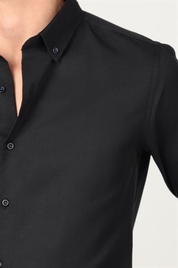 Slim Fit Uzun Kol Yaka Düğmeli Yaka İçi Biyeli Erkek Gömlek