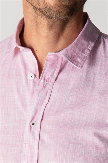 Slim Fit Uzun Kol Flam Pamuk Yaka İçi Biyeli Erkek Gömlek