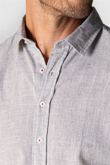 Slim Fit Uzun Kol Flam Pamuk Yaka İçi Biyeli Erkek Gömlek