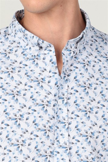 Slim Fit Uzun Kol Baskılı Desenli Yaka Düğmeli Erkek Gömlek