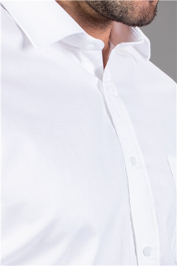 Klasik Fit Rahat Kesim Kendinden Desenli Düz Kol Düğmeli Erkek Gömlek