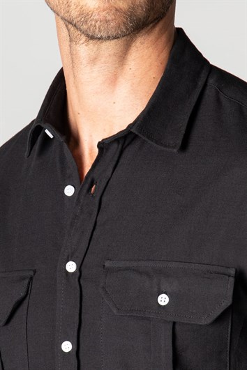 Klasik Fıt Uzun Kol Çift Cep Keten Efekt Erkek Gömlek