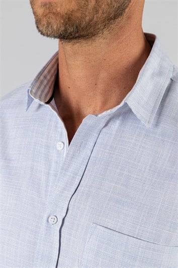 Klasik Fit Uzun Kol Garnili Pamuk Keten Cepli Erkek Gömlek