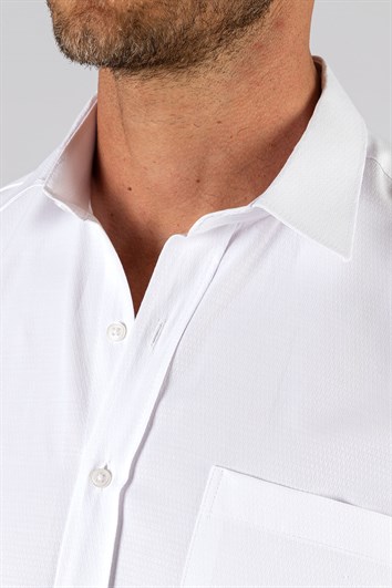 Klasik Fıt Kısa Kol Armürlü Kravatlık Erkek Gömlek