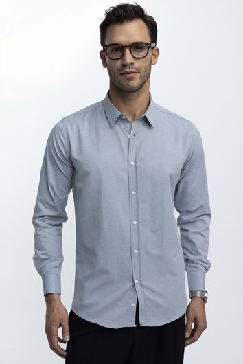 Modern Slim Fit Pamuklu Kolay Ütü Armürlü Erkek Gömlek