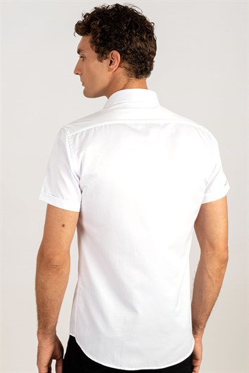 Modern Slim Fit Kısa Kol Kravat Yaka Gömlek