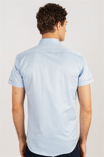 Modern Slim Fit Kısa Kol Kravat Yaka Gömlek