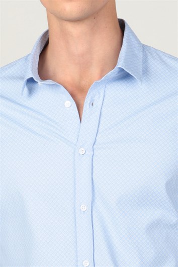 Süper Slim Fit Uzun Kol Baskılı Likralı Esnek Kumaş Erkek Gömlek